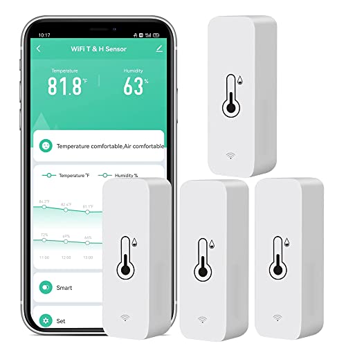 4-Pack WiFi Temperature Humidity Sensor: Wireless Temperature Humidity Monitor with App Alert, Free Data Storage Export, Smart Indoor Thermometer Hygrometer Compatible with Alexa Google Assistant