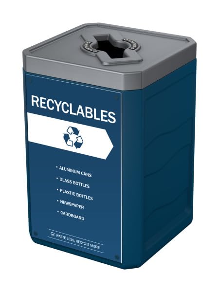 Sturdy Essentials Large 50 Gallon 100% Recycled Plastic Heavy Duty Recycling Bin for Commercial Space with Modern High End Aesthetic Includes Sign - Recycling with Sign