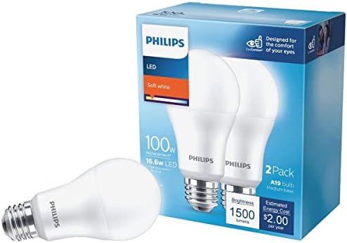 Philips A19 E26 (Medium) LED Bulb Soft White 100 Watt Equivalence 2 pk