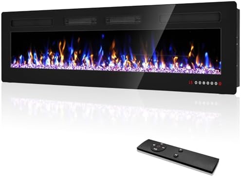 72” Electric Fireplace Recessed and Wall Mounted Fire Places with Remote Control, Touch Screen