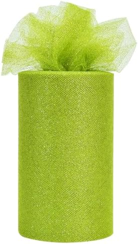 TONIFUL Green Glitter Tulle Roll 6 Inch x 50 Yard Tulle Ribbon for Tutu Skirt, Wedding Christmas Baby Shower Valentine's Decorations and DIY Crafts Halloween