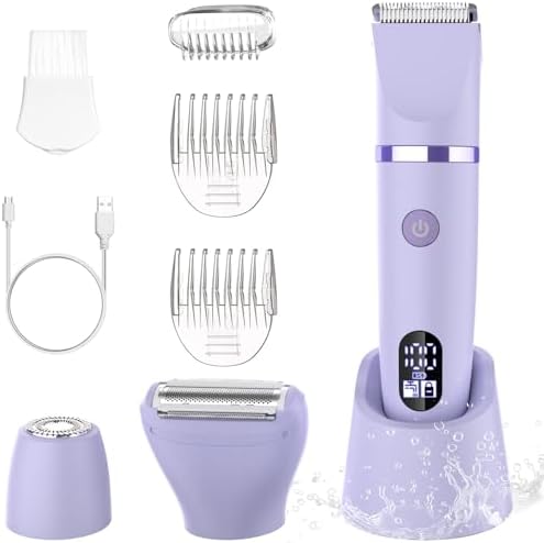 3-in-1 Electric Razor IPX7 Waterproof Bikini Trimmer Wet & Dry Use Painless Personal Trimmer Groomer for Ladies Face Body Legs Bikini Public Hairs Electric Lady Shaver with Replaceable Heads