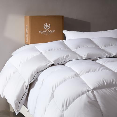 Pacific Coast Goose Feather Down Comforters Twin Size, 100% Cotton Extra Fluffy White Duvet Insert, Soft, Breathable, All Season Hotel Luxury Bedding Comforters, 8 Corner & Center Loops (68"x90")