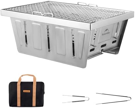 Naturehike Camping Charcoal Grill for IGT Table, Folding Barbecue Grill with Tongs & Carry Bag, Portable BBQ Grill for Outdoor Car Camping Cooking Tailgating
