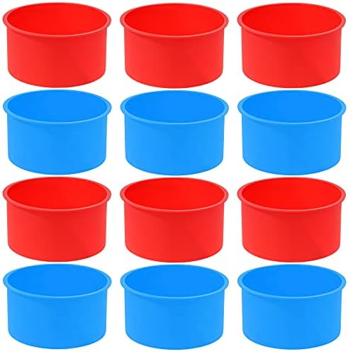 12pcs Silicone Cake Mold Baking Round Cake Molds 4 Inch Non-Stick Baking Pan Kitchen Silicone Cake Molds for Baking(Red, Blue, 4inch)