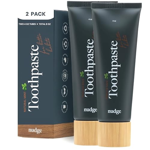 Nudge 10% Nano Hydroxyapatite Toothpaste, Remin+™ Formula with Vitamin E, Fluoride-Free, SLS-Free, Helps Remineralize Enamel, Supports Dry Mouth Relief and Sensitive Teeth, Mint, 4 oz (Pack of 2)