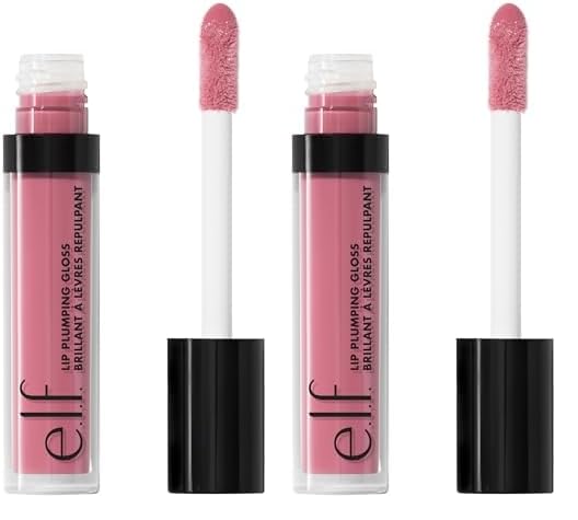 e.l.f., Lip Plumping Gloss, Hydrating, Nourishing, Invigorating, High-Shine, Plumps, Volumizes, Cools, Soothes, Sparkling Rosé, Shimmer, 0.09 Oz (Pack of 2)