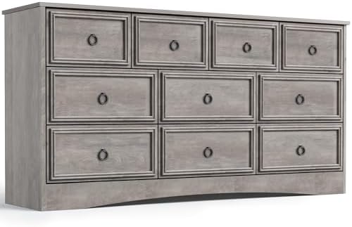 LGHM Modern Large 10 Drawer Dresser, Long Dressers for Bedroom, Chest of Drawers Closet Organizers and Storage Clothes - Textured Borders, 6" Deep Drawer for Living Room, Hallway, Gray