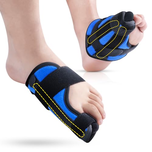 Big Toe Splint for Women & Men, Broken Big Toe Support Brace for Fracture Fixation,Sports Sprains,Injuries, Adjustable Big Toe Protector with 2 Stainless Steel Plates for Day & Night - Left (Blue-Black)