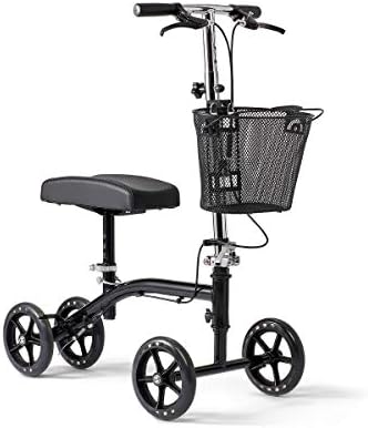 Medline Steerable Knee Walker, Large 8" Wheels, Adjustable Height and Storage Bag, Supports up to 300 lbs, Black