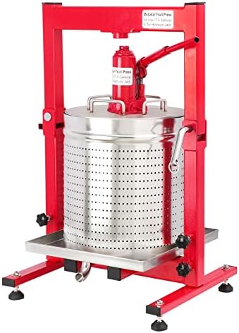 7.93 Gallon / 30L Mosakar Hydraulic Fruit Press. 3 Ton Pressure. Parts contact with Juice are AISI 304 Stainless Steel. Home Use Grape Apple Wine Cider Juice Press