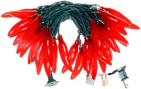 35 LED Red Chili Pepper Christmas Lights, Commercial Grade Home Decorative Lighting String Green Wire 18 FT, for Kitchen, Living Room, Party, Garden, Patio.