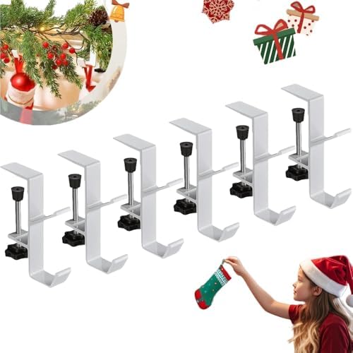 2 in 1 Stocking Hangers for Mantel & Fireplace Stocking Holders - Adjustable No Drill Mantle Hooks for Christmas Xmas Fireplace Garland for Holiday Home Decoration