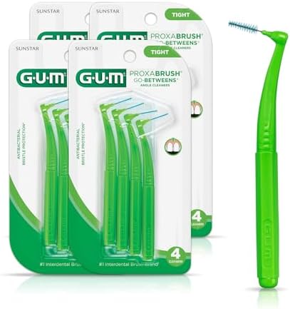 GUM Proxabrush Go-Betweens - Angled- Interdental Brushes - Soft Bristled Dental Picks for Plaque Removal Health - Safe for Braces & Dental Devices, 4ct (4pk)