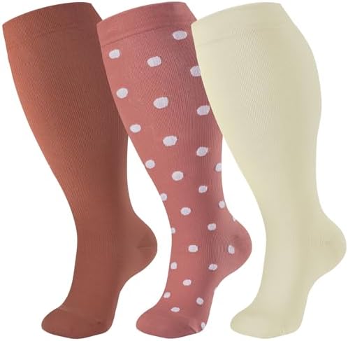 bropite 3 Pairs Plus Size Compression Socks Extra Wide Calf Women&Men 20-30mmHg Support Dancing Cycling Running Climbing