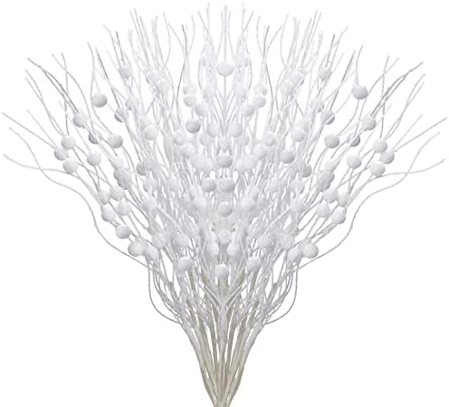 12 Pack Glitter Curly Christmas Spray Set White Wispy Willow Christmas Berry Picks Sprays Glittered Twigs Decor for Christmas Tree Topper Wreath Garland Bouquet Floral Arrangement (White)