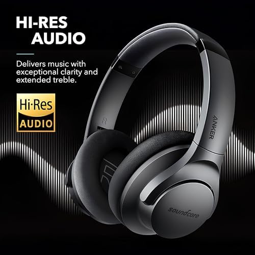 Soundcore Anker Life Q20 Hybrid Active Noise Cancelling Headphones, Wireless Over Ear Bluetooth Headphones, 60H Playtime, Hi-Res Audio, Deep Bass, Memory Foam Ear Cups, Travel, Office, USB-C Charging