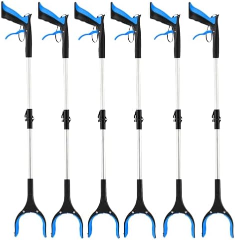 6-Pack 32inch Upgrade Foldable Grabber Reacher Tool, Reacher Grabber Pickup Tool with 4 inch Wide jaw and 360° Rotating Head,Grabbers for Seniors Outdoor & Indoor (Blue6)