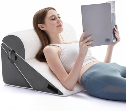 Wedge Pillow Set for After Surgery, 3 PCS Bed Wedge Pillow for Sleeping, Memory Foam Orthopedic Back Pillow for Pain Relief and Acid Reflux, Adjustable Post Surgery Pillow Grey