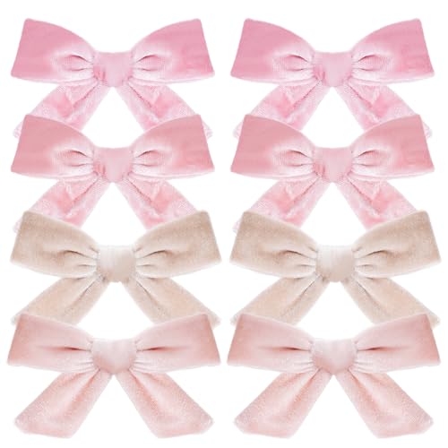 baotongle 8pcs Velvet Hair Accessories Velvet Hair Bows Barrettes and Clips Knot Bows for Toddlers Bows for Little Kids Gift(8, Pink,light pink,peach pink,beige)