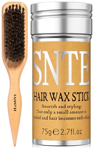 Boar Bristle Hair Brush & Hair Wax Stick, Soft Bristle Hair Brush for Fine to Medium Hair, Slick Back Hair Brush & Slick Back Hair Stick for Smoothing Flyaway & Slick Back Ponytail for Women Kids