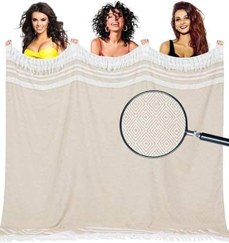 Oversized Turkish Beach Towel Blanket Cotton Giant XL Sandproof Towels Huge Linen XXL Extra Large Big Throw Quilt Blankets for Adults Cloud Travel Camping Glamping Accessories Essentials