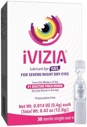 iVIZIA Lubricant Eye Gel for Severe and Nighttime Dry Eye Relief, Preservative-Free, Moisturizing, 30 Sterile Single-Use Vials Packaging May Vary