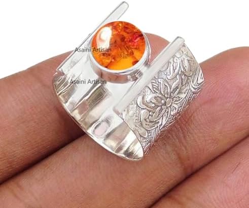 Timeless Elegance: 7MM Round Gemstone Pure 925 Sterling Silver Gift Floral Engraved Ring for Every Occasion