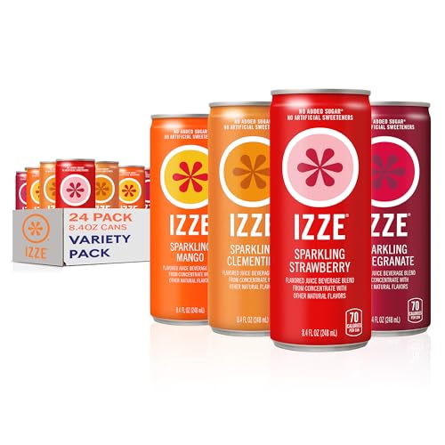 IZZE Sparkling Juice Beverage Blend, Dawn Variety Pack, Mango, Clementine, Strawberry, Pomegranate, No Sugar Added, 8.4 FL OZ, 24 Cans