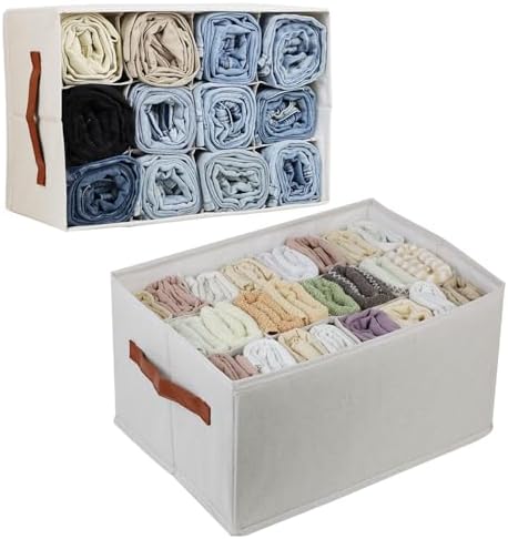 2 Pcs Closet Organizers and Storage Bins for Clothing, 12 Cell Closet Clothes Organizer for Leggings Yoga Pants T-shirts Thin Jeans Clothes, Clothing Storage Bin Container with Sturdy Handles