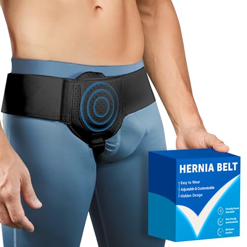Hernia Belts for Men Inguinal, Hernia Belt for Women, Inguinal Hernia Support for Left or Right Side, Comfortable Adjustable Waist Strap with Removable Compression Pads, Black