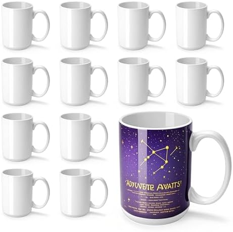 Joyclub 12 Set Sublimation Mugs Blank 15 oz Coffee Mugs Bulk White Ceramic Cups with Handle Tazas Para Sublimar for Coffee Latte Tea Milk Soup DIY Gifts