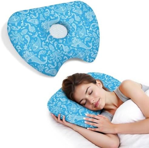 Ear Piercing Pillow with Ear Hole for Side Sleeper Relief Ear Pain,Cotton and Polyester Ear Pillows,Washable Ear Guard Pillow
