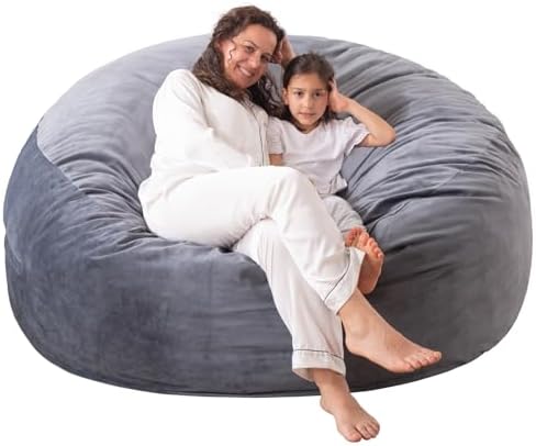 Large Bean Bag Chair: 4 ft Memory Foam Bean Bag Chairs for Adults/Kids,Bean Bag Chair with Fillings,Soft Faux Fur Fabric - Dutch Velvet, Grey, 4 Foot