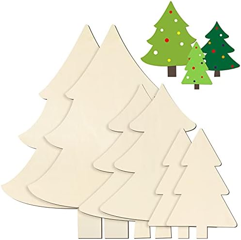 6 Pieces Wooden Christmas Tree Cutouts Shape Unpainted Wood Slice Unfinished Wood Plaque Craft Blank Decorative Blank for Crafts DIY Project Christmas Party Wedding Ornament, 3 Sizes