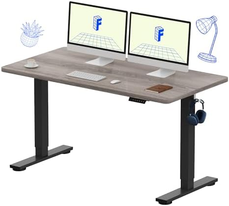 FLEXISPOT EN1 Whole Piece Standing Desk 55 x 28 Inches Stand Up Desk for Workstation and Home Office (Black Frame + Gray Wood Top, 2 Packages)