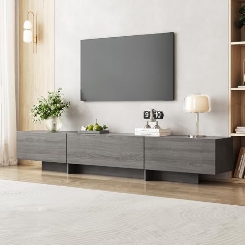 76.4'' Modern TV Stand for Living Room, Mid Century Modern TV Console，Entertainment Center with 4 Drawers, Large Storage Cabinet Table, Media Cabinet for Living Room, Bedroom, Grey