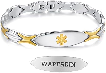 LinnaLove 7 1/2 inch Medical Alert Bracelets for women Stainless Steel Fashion Medical Bracelets Personalized Engraving