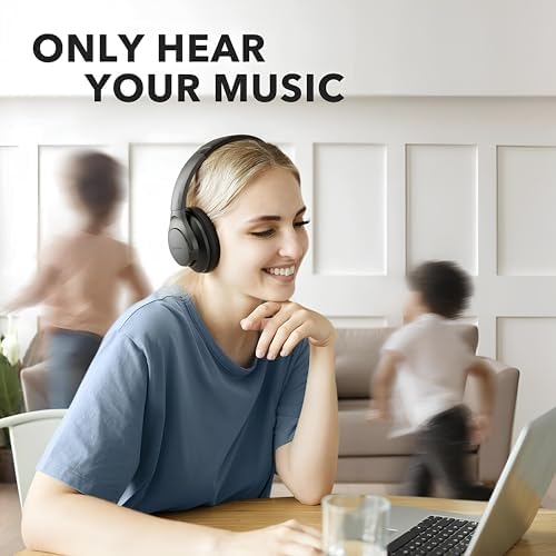 Soundcore Anker Life Q20 Hybrid Active Noise Cancelling Headphones, Wireless Over Ear Bluetooth Headphones, 60H Playtime, Hi-Res Audio, Deep Bass, Memory Foam Ear Cups, Travel, Office, USB-C Charging