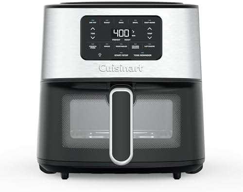 Cuisinart Air Fryer Oven, 6-Qt Basket Stainless Steel Air Fryer, Kitchen Dishwasher-Safe Parts with 5 Presets Roast, Bake, Broil, Air Fry and Keep Warm, Quick & Easy Electric Fryer, AIR-200
