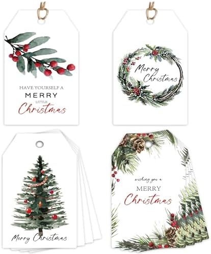 Beautiful Watercolor Christmas Gift Tags - 48 Quality Christmas Name Tags with String for Personalizing Your Holiday Presents - Spread Joy and Cheer with These Festive Paper Labels