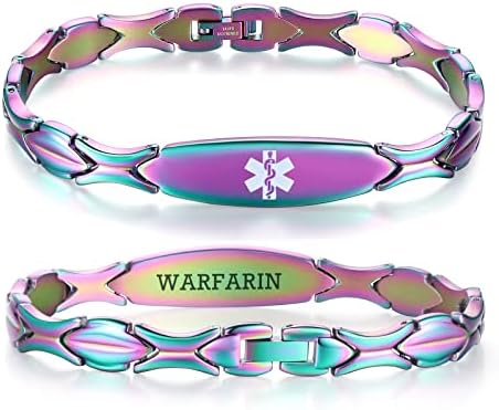 LinnaLove 7 1/2 inch Medical Alert Bracelets for women Stainless Steel Fashion Medical Bracelets Personalized Engraving