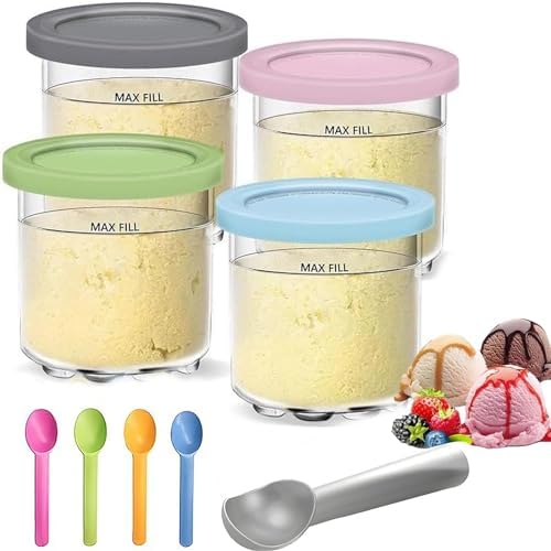 Creami Pints and Lids for Ninja,4 pack Creamy Icecream Containers Cups Jars Tubs Canisters Set,Smoothie Pot Compatible with NC299AMZ & NC300s Series Creamer Ice Cream Maker Machine