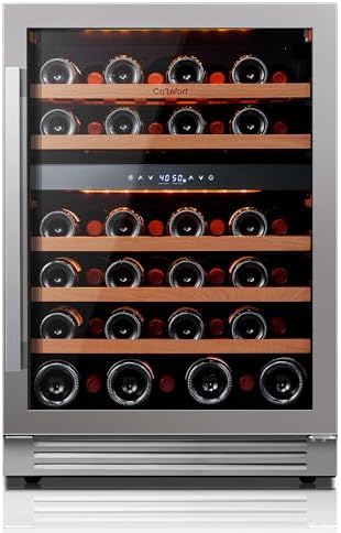 Ca'Lefort Wine Fridge & Cooler - 24 Inch 46 Bottle Wine Cooler Refrigerator, 40-65°F Dual Zone Wine Refrigerator Glass Door, 3 LED Built-in or Freestanding Fridge for Home/Bar/Kitchen (5.65 cu.ft)