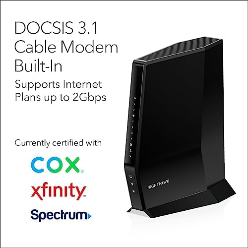NETGEAR Nighthawk Modem Router Combo (CAX30) DOCSIS 3.1 Cable Modem and WiFi 6 Router - AX2700 2.7 Gbps - Compatible with Xfinity, Spectrum, Cox, and More - Gigabit Wireless Internet
