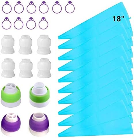 30 Pcs Pastry Piping Bags Set, with 10 PCS (18 Inch) Reusable Silicone Icing Bags,10 Couplers and 10 Frosting Bag Ties for Cake Cupcake Decorating