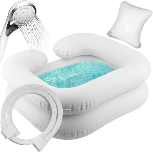 Large Size Inflatable Hair Washing Basin with Neck Fit Movable Head Pillow Shampoo Basin for Elderly Disabled Pregnant Injured Bedridden