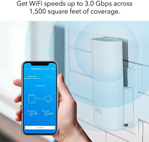 NETGEAR Orbi Wall-Plug Whole Home Mesh WiFi Satellite Extender - works with your Orbi router to add 1,500 sq. feet of coverage at speeds up to 2.2 Gbps, AC2200 (RBW30) (Renewed)
