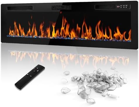 LEMBERI 72 inch Electric Fireplace Recessed and Wall Mounted,750/1500W Fireplace Heater and Linear Fireplace with Touch Screen Control Panel, Timer,Remote Control,Adjustable Flame Color and Speed