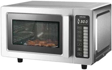 VEVOR Commercial Microwave Oven, 0.9 Cu Ft, 1000W Digital Stainless Steel Countertop Microwave Oven with Touchscreen, 10 Cooking Presets, 5 Power Levels, Multi-Lock Door & Easy Clean for Restaurants